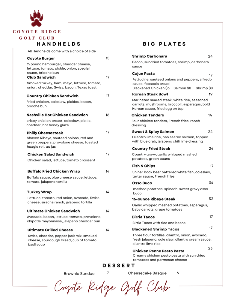 Grill 19 menu